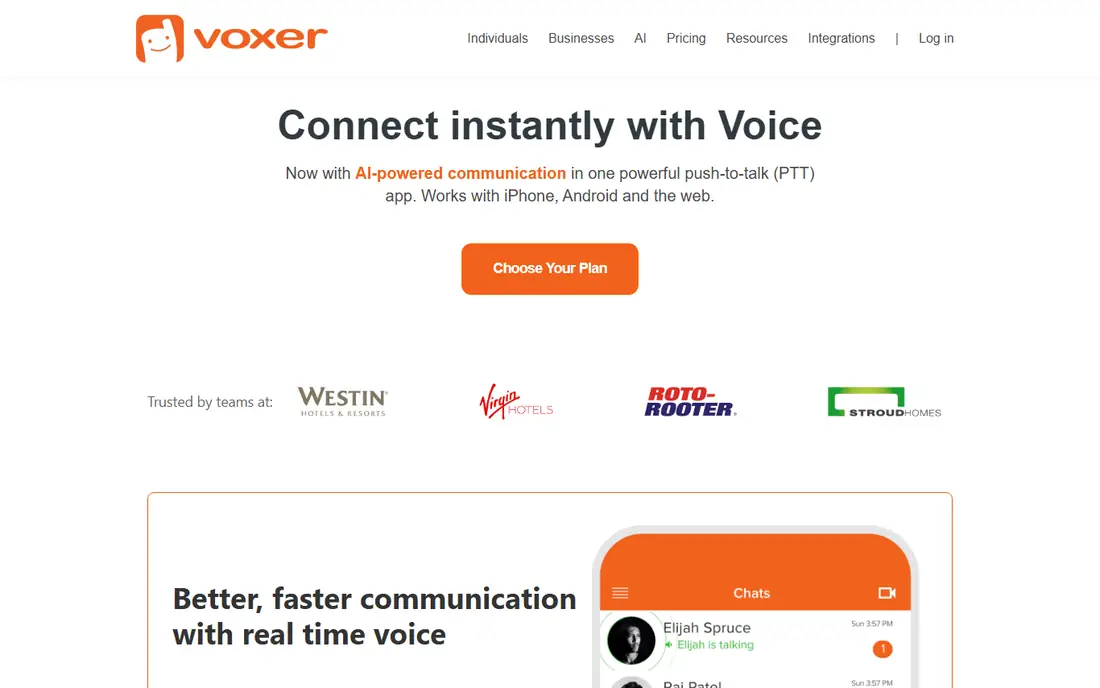 Voxer homepage