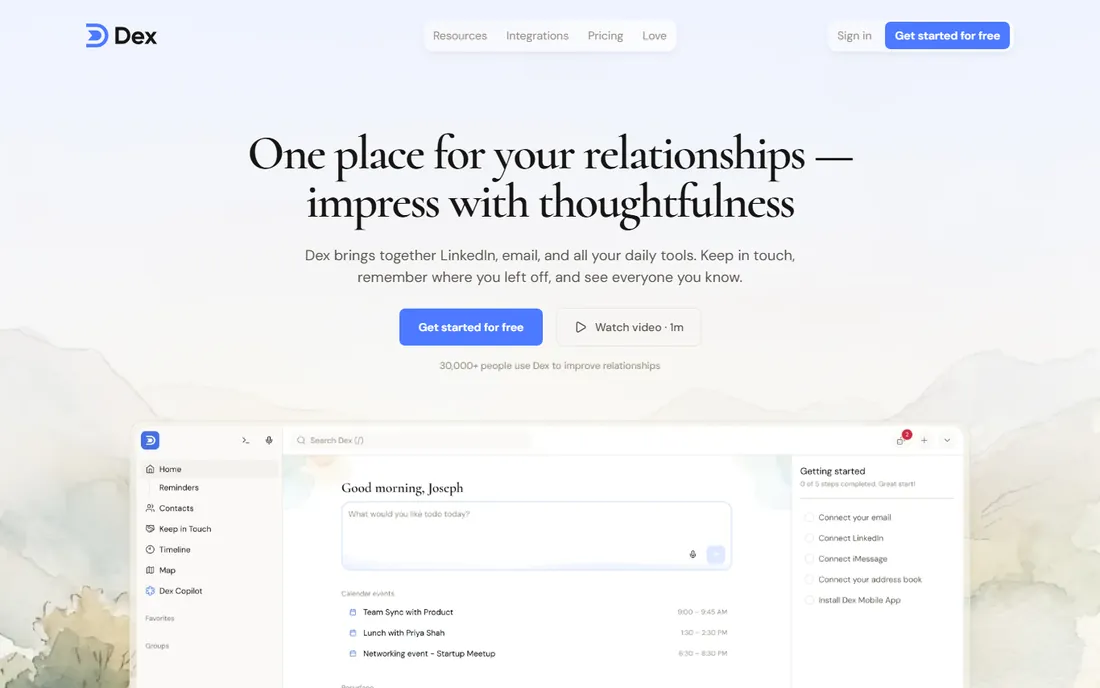 Dex homepage