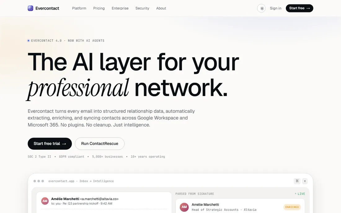 Evercontact homepage