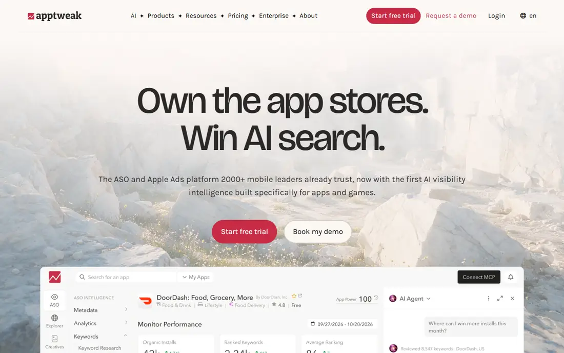 App store optimisation with AppTweak homepage