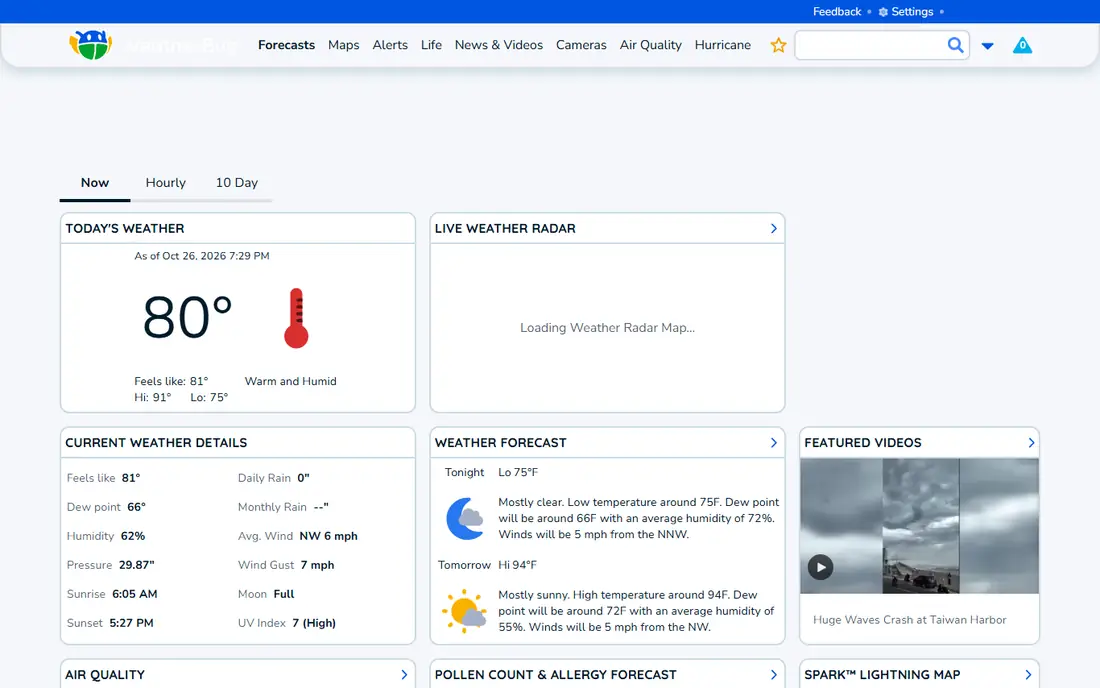 WeatherBug homepage