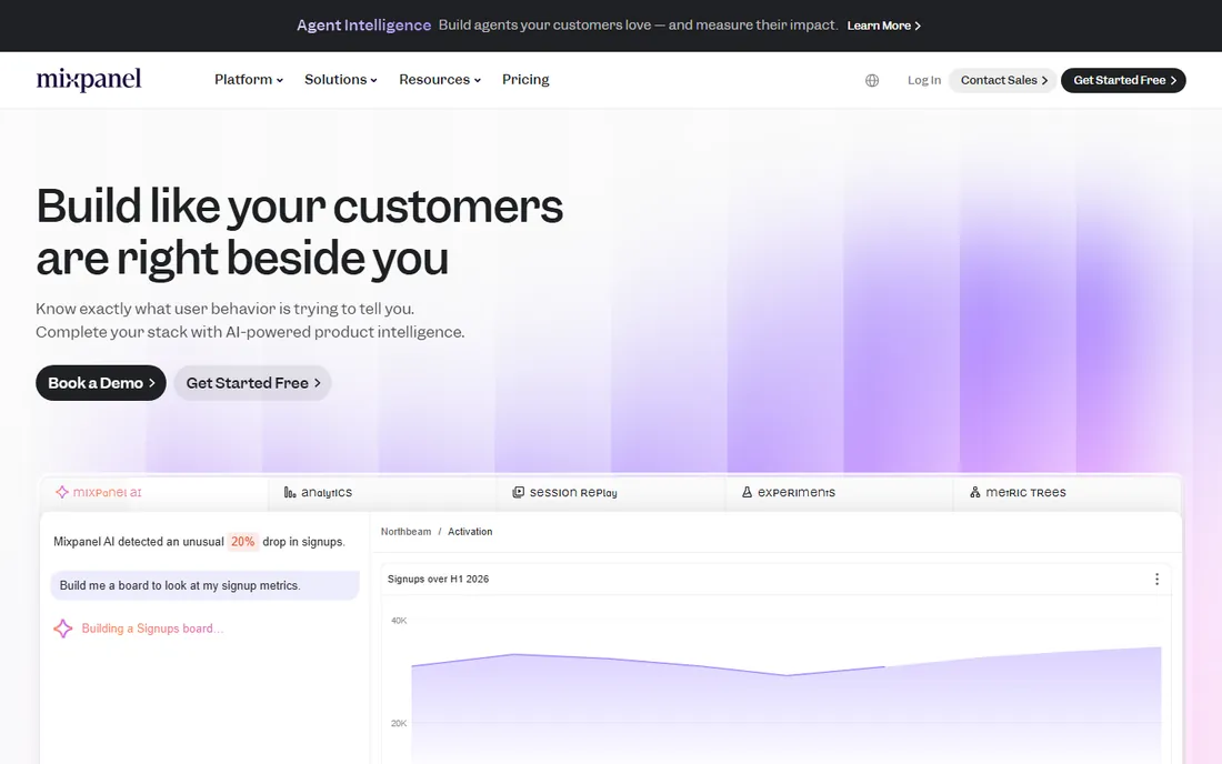 Mixpanel homepage