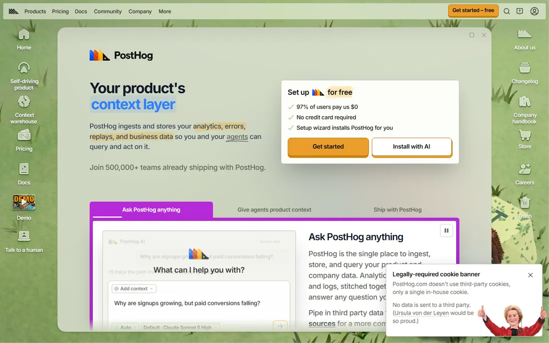 PostHog homepage