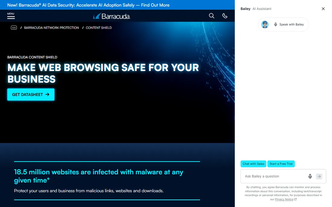 Barracuda Content Shield homepage