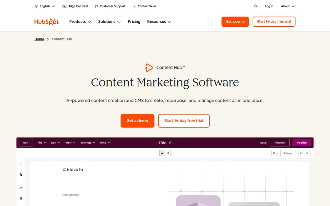 HubSpot Content Hub homepage