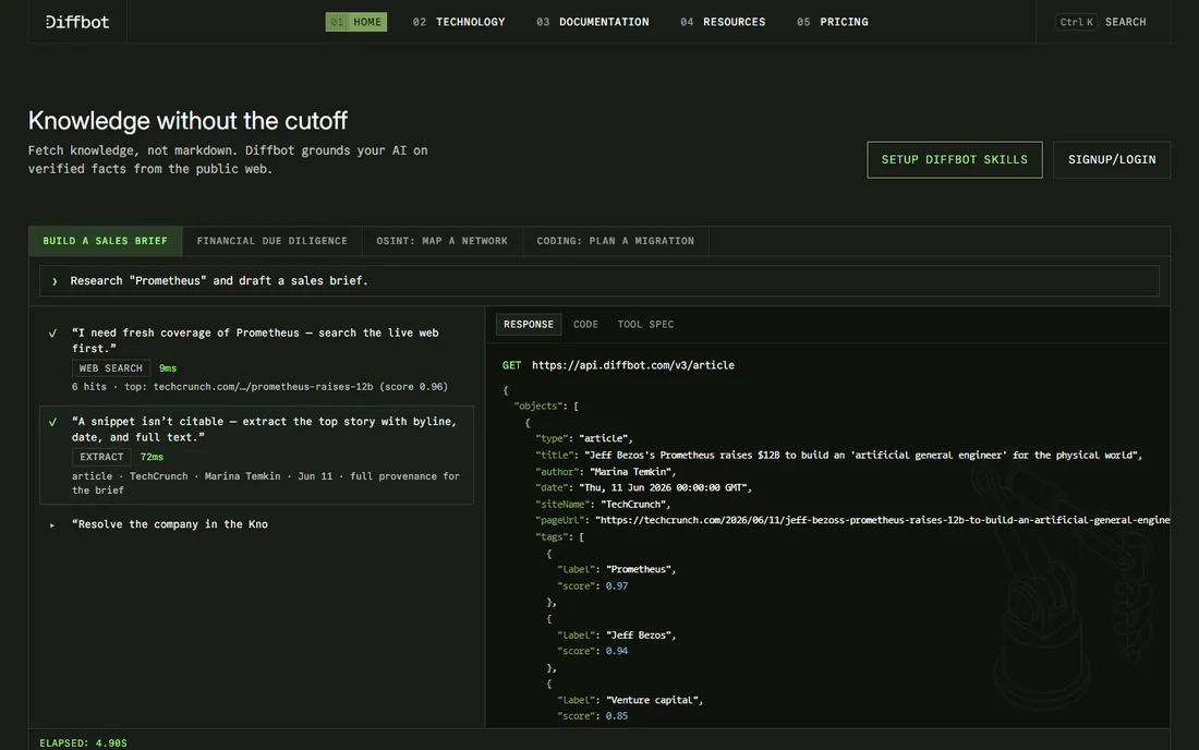 Diffbot homepage