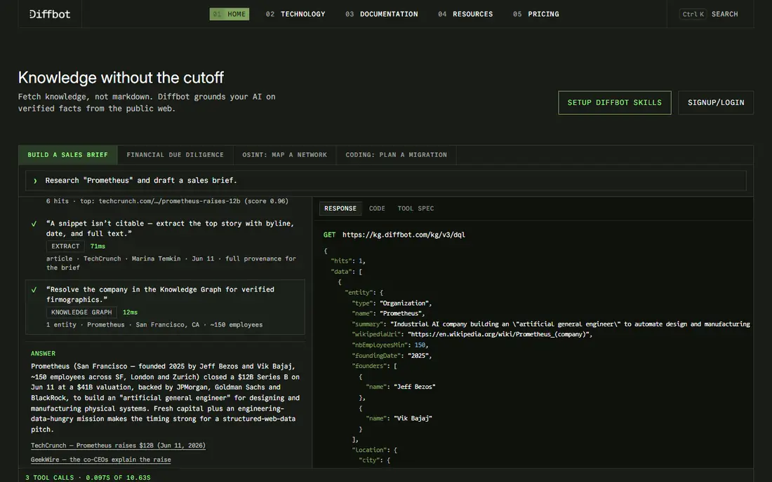 Diffbot homepage