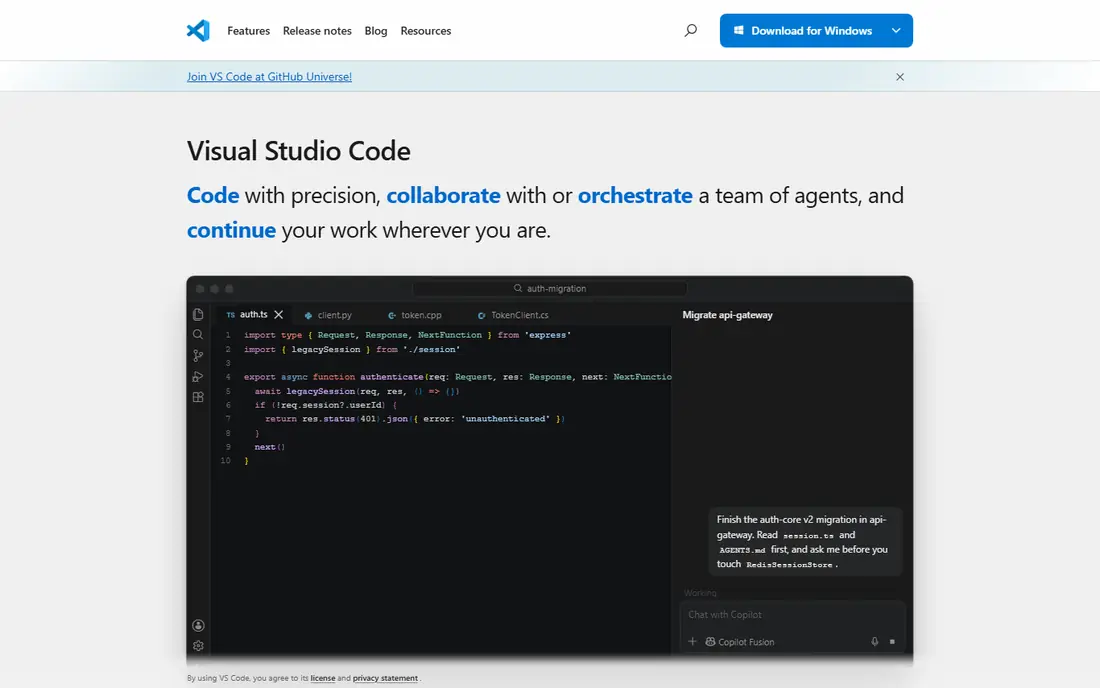 Visual Studio Code homepage