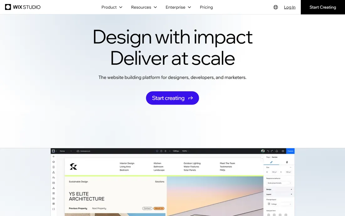 Wix Studio homepage