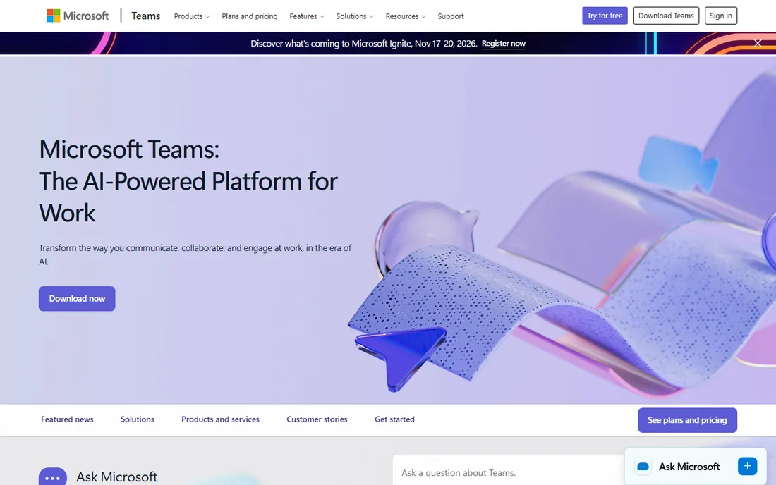 Microsoft Teams homepage
