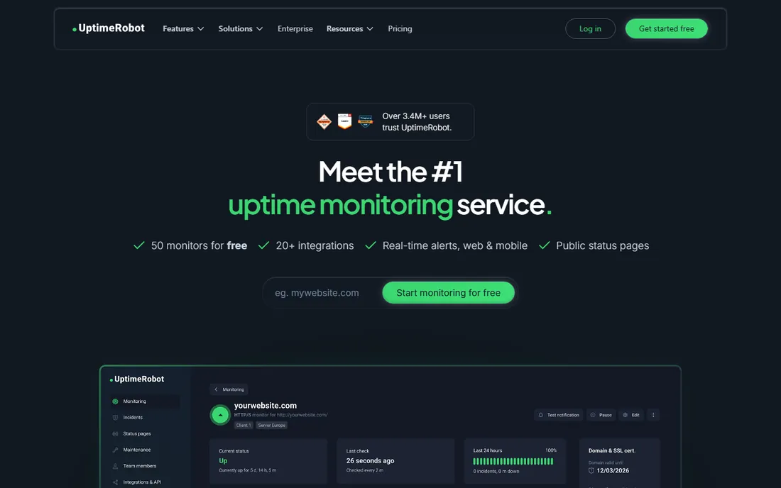 UptimeRobot homepage
