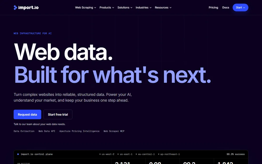 Import.io homepage