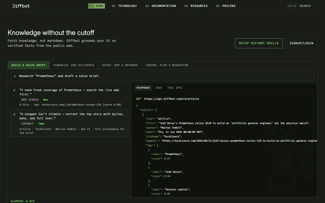 Diffbot homepage
