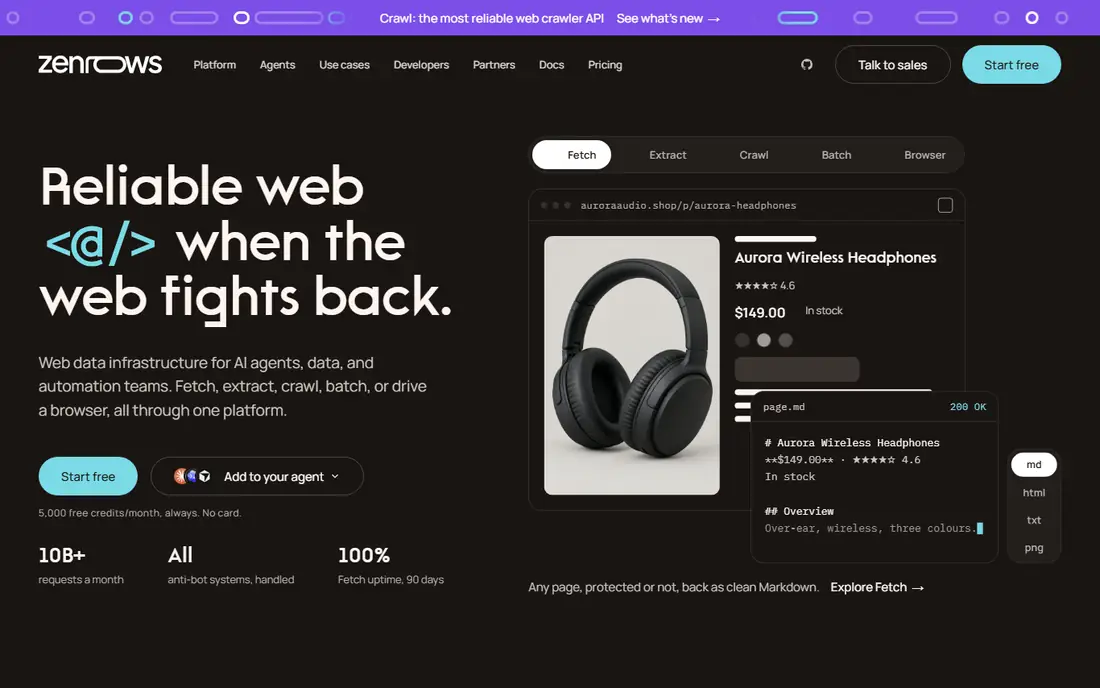 ZenRows homepage