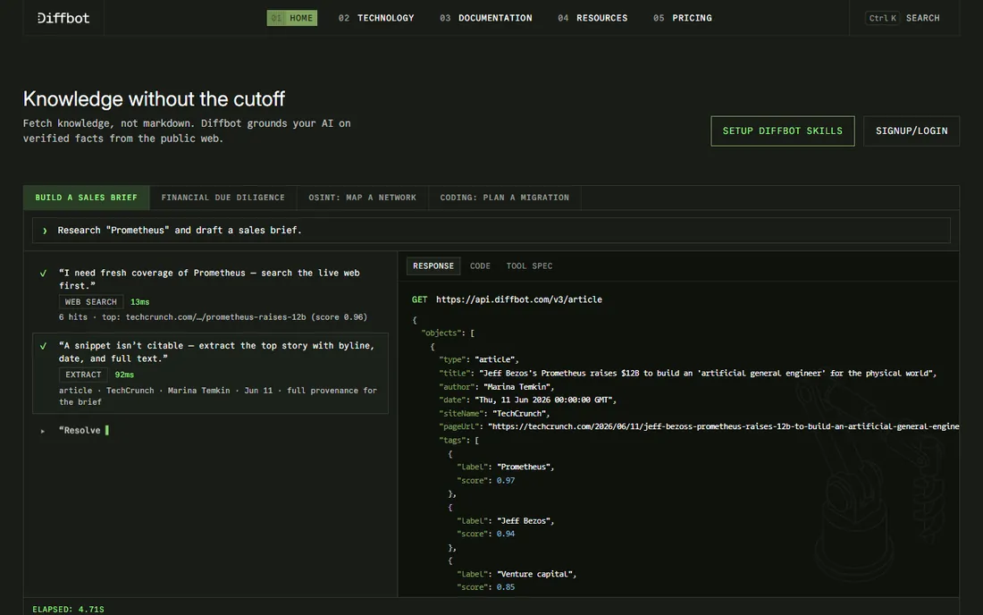 Diffbot homepage