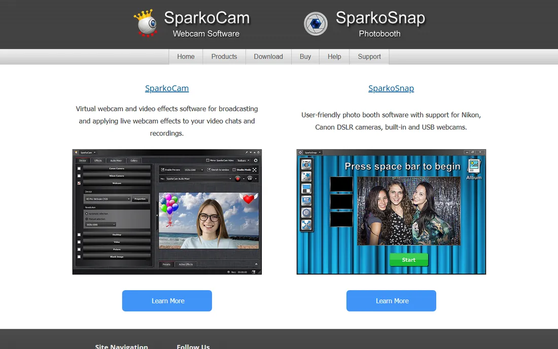 SparkoCam homepage