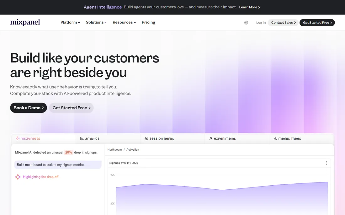 Mixpanel homepage