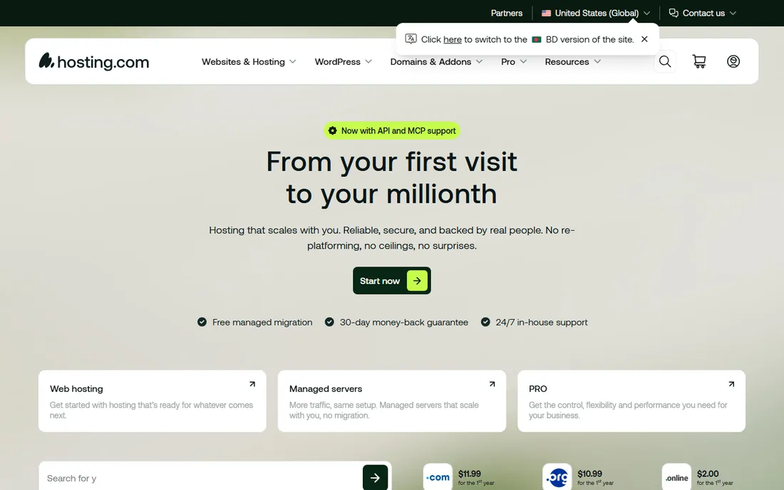 A2 Hosting homepage