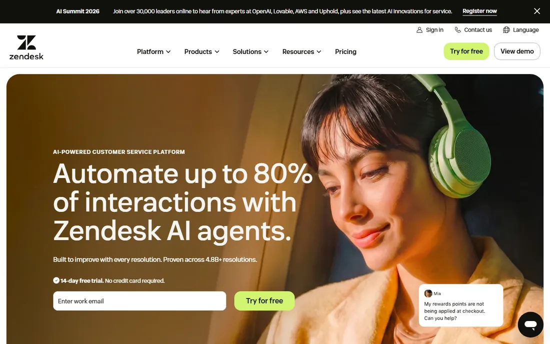 Zendesk homepage