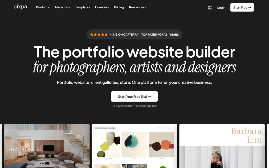 Pixpa homepage