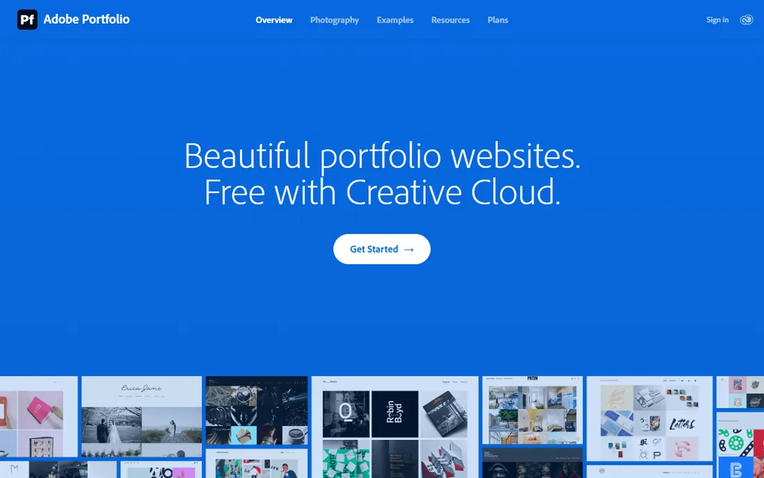 Adobe Portfolio homepage