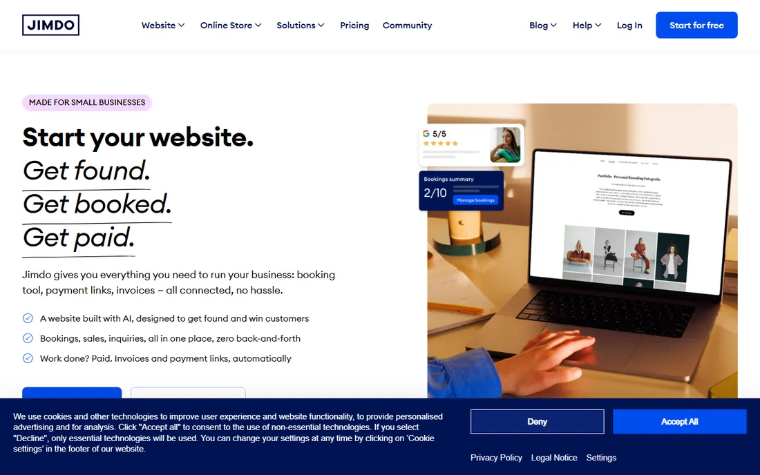 Jimdo homepage
