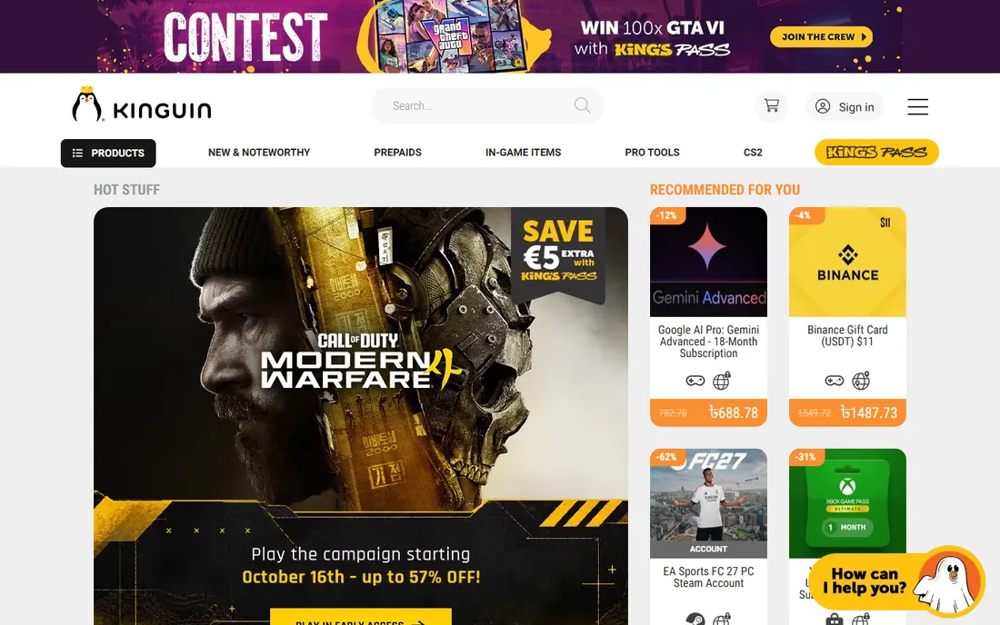 Kinguin homepage
