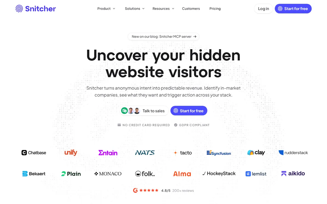 Snitcher homepage