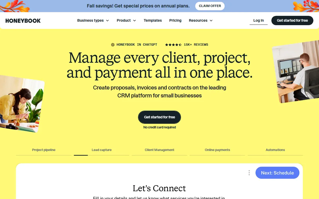 HoneyBook homepage