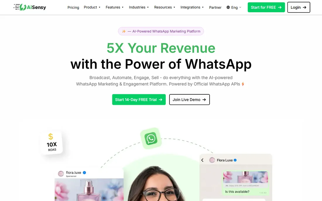 AiSensy homepage