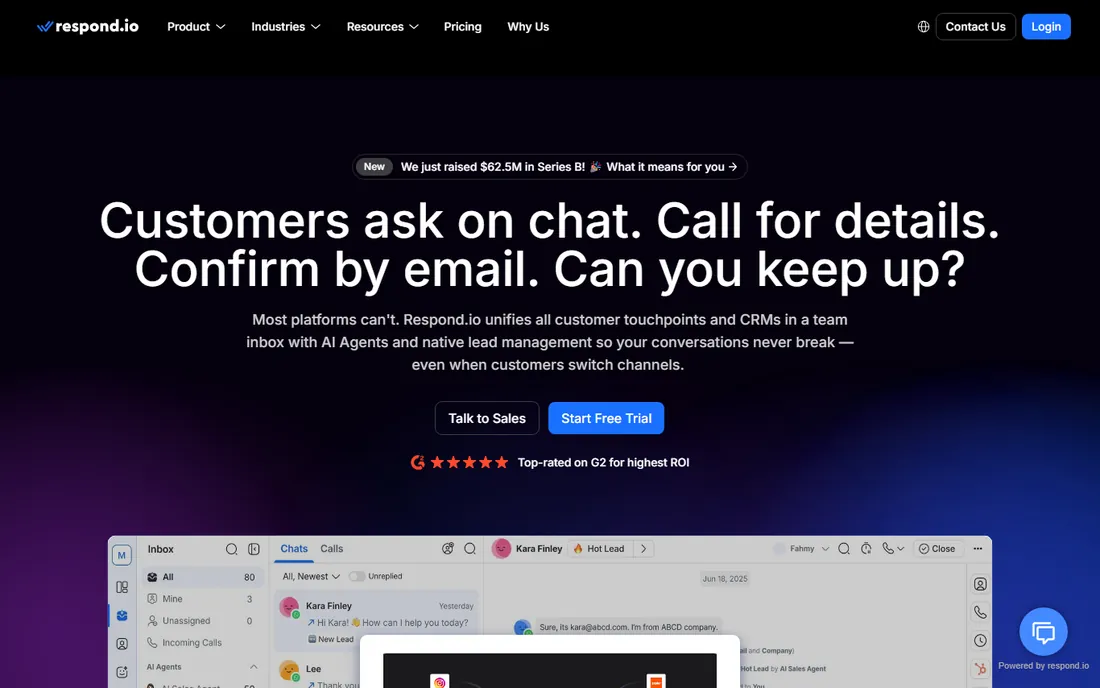 Respond.io homepage