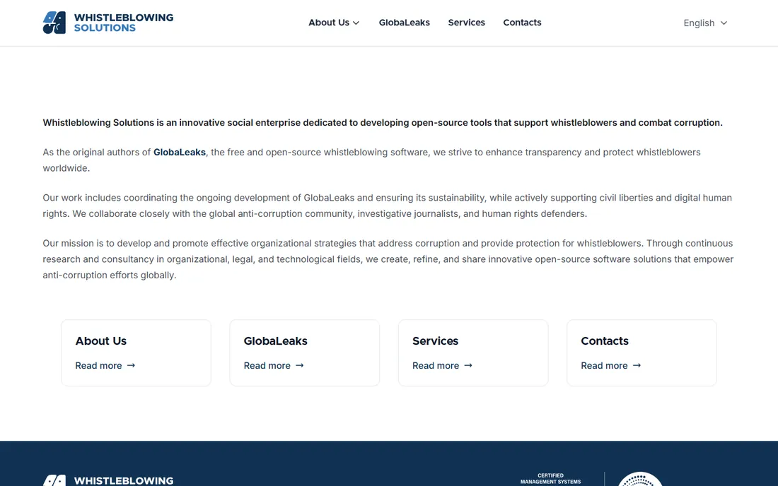 Whistleblowing Solutions homepage