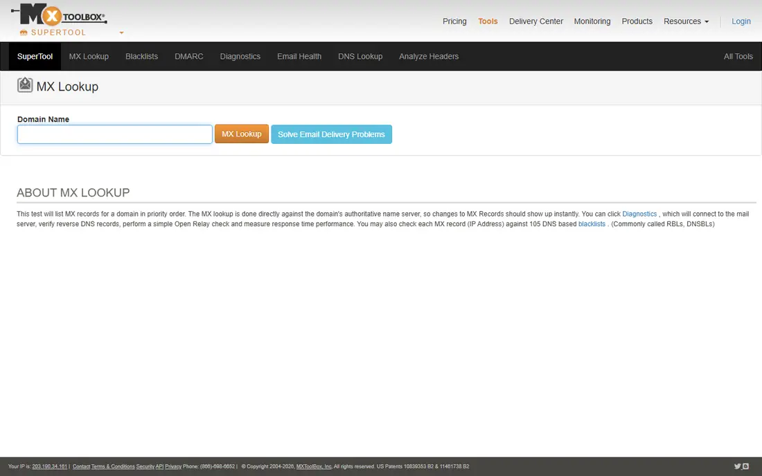 MXToolbox homepage