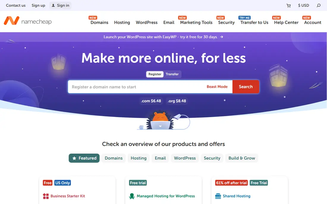 Namecheap WHOIS homepage