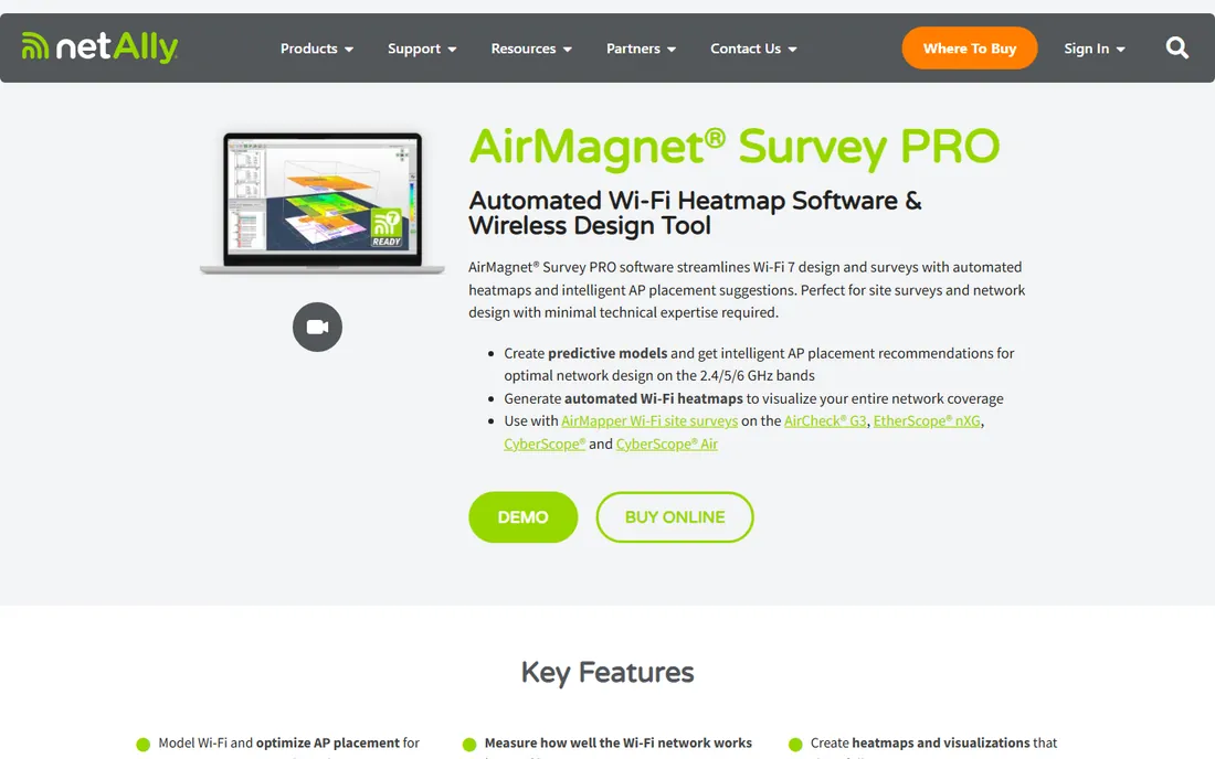 NetAlly AirMagnet Survey PRO homepage
