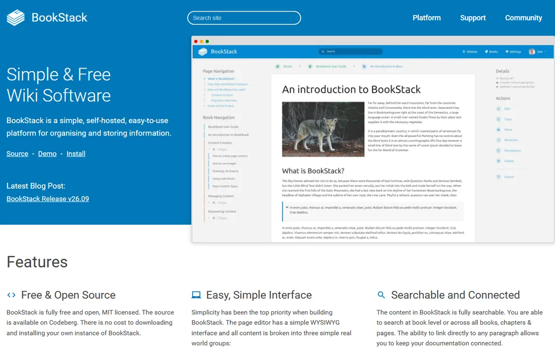 BookStack homepage
