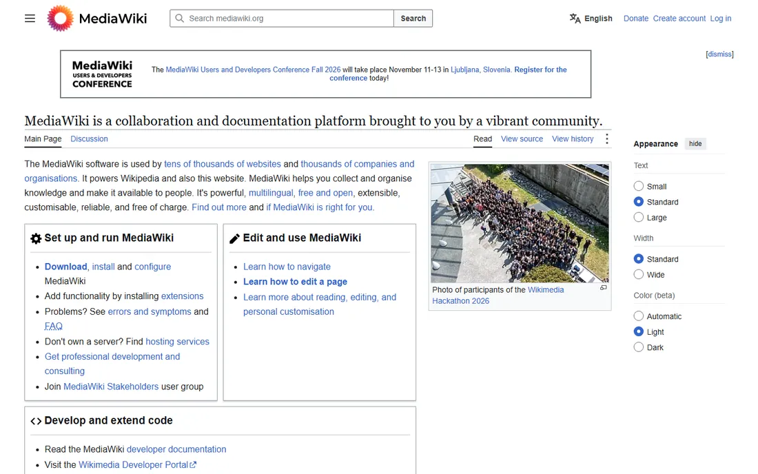 MediaWiki homepage