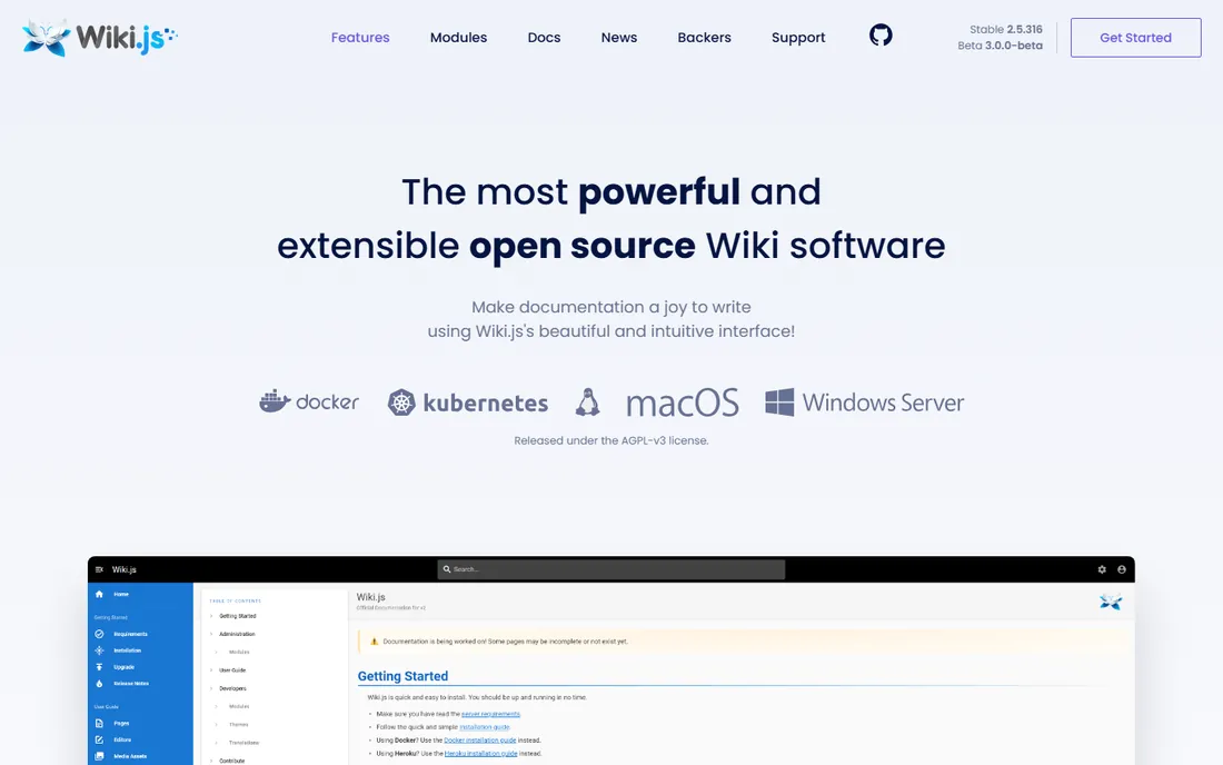 Wiki.js homepage