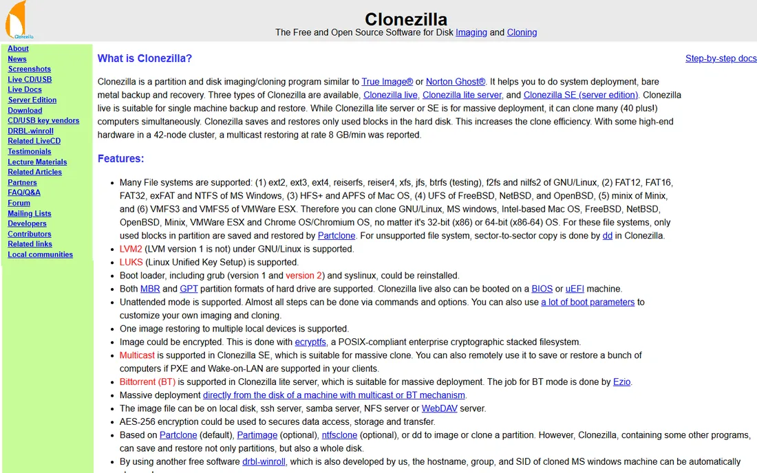 Clonezilla homepage