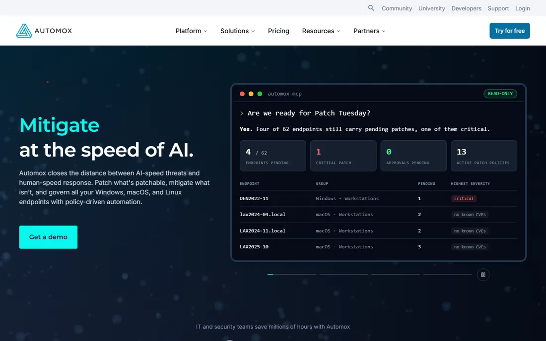 Automox homepage