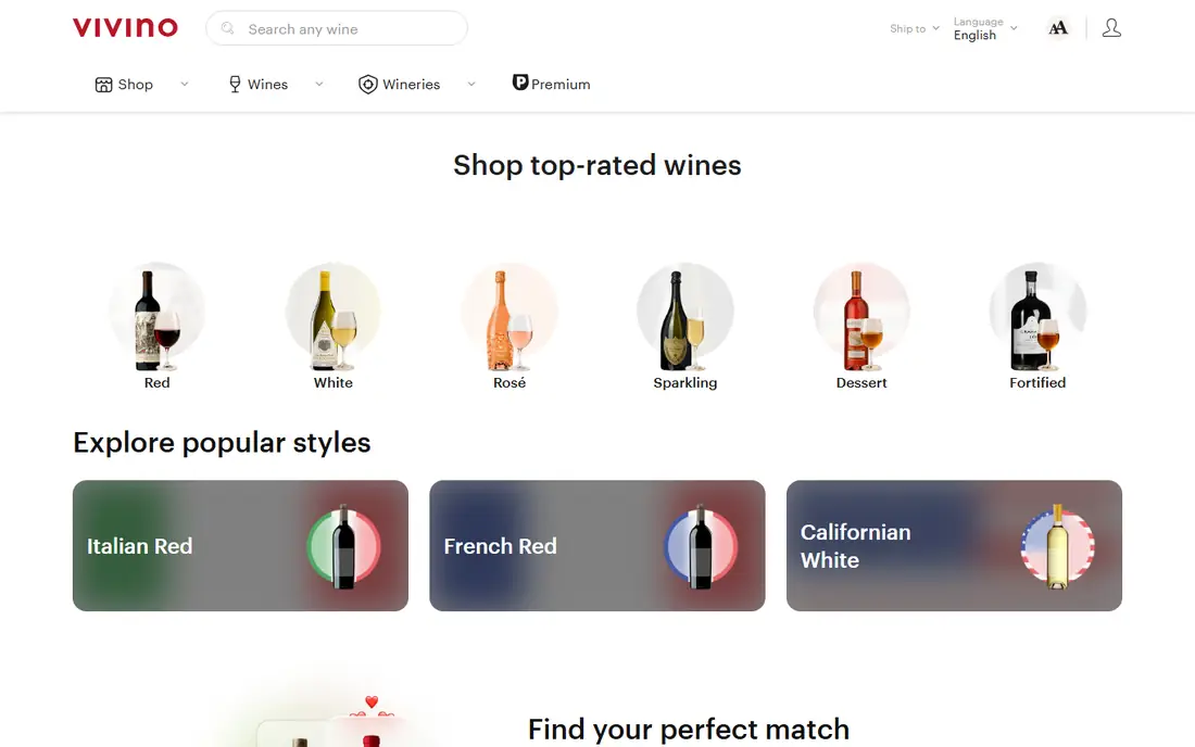 Vivino homepage