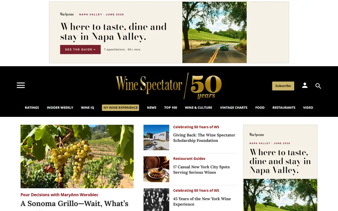 Wine Spectator homepage