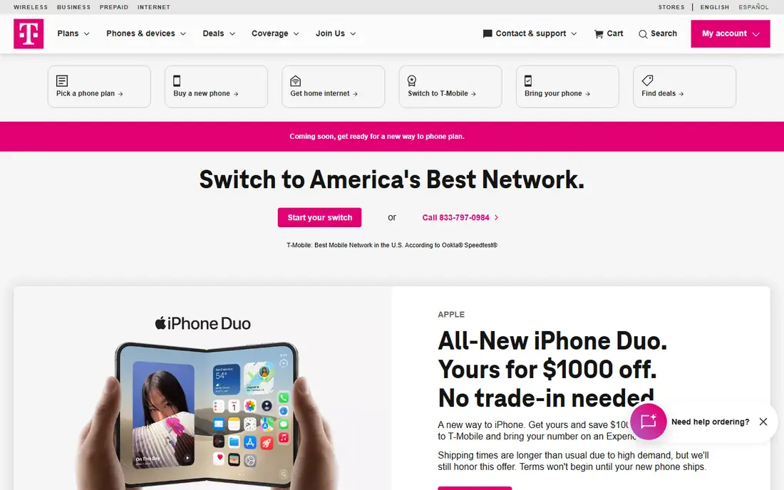 T-Mobile homepage