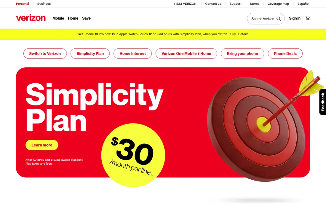 Verizon homepage