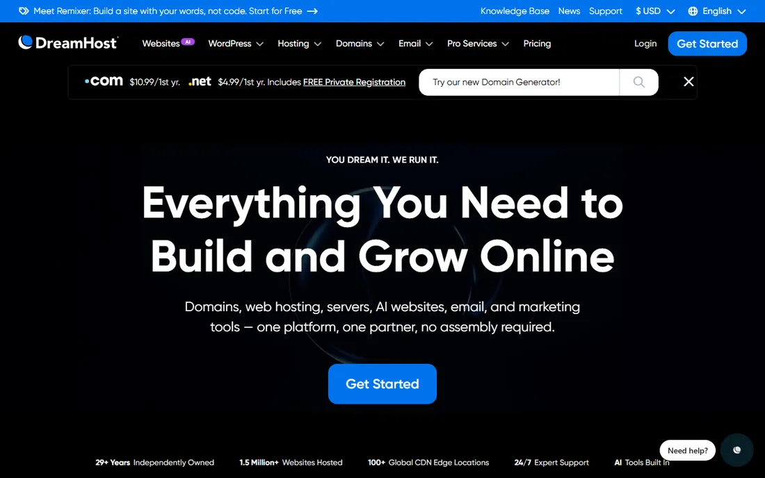 DreamHost homepage