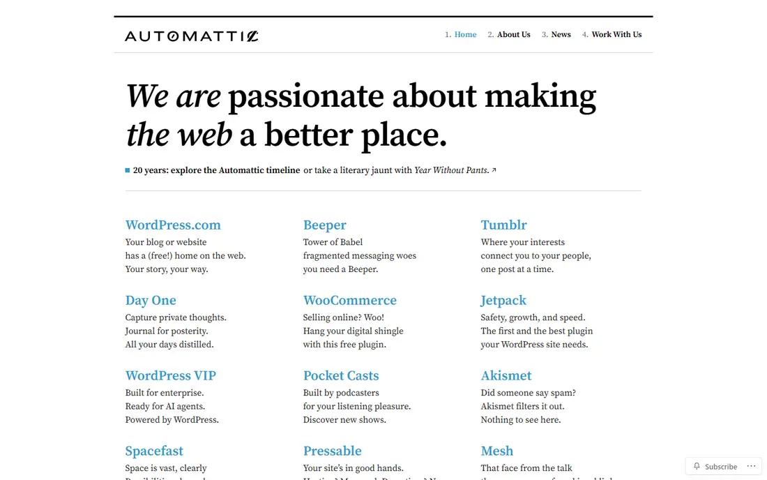 Automattic homepage