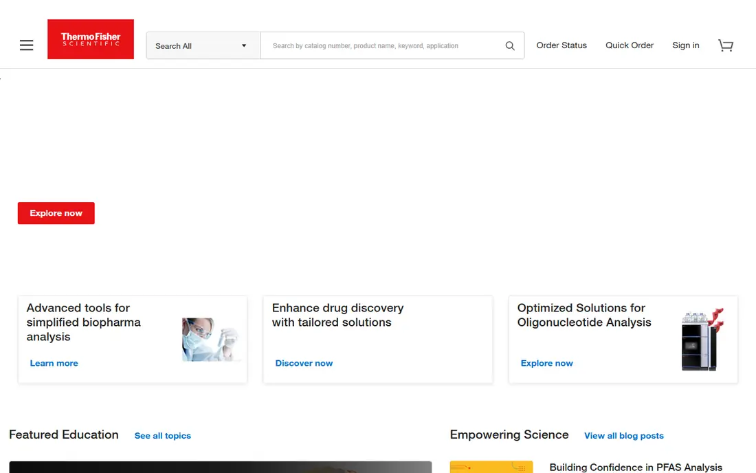 Thermo Fisher Scientific homepage