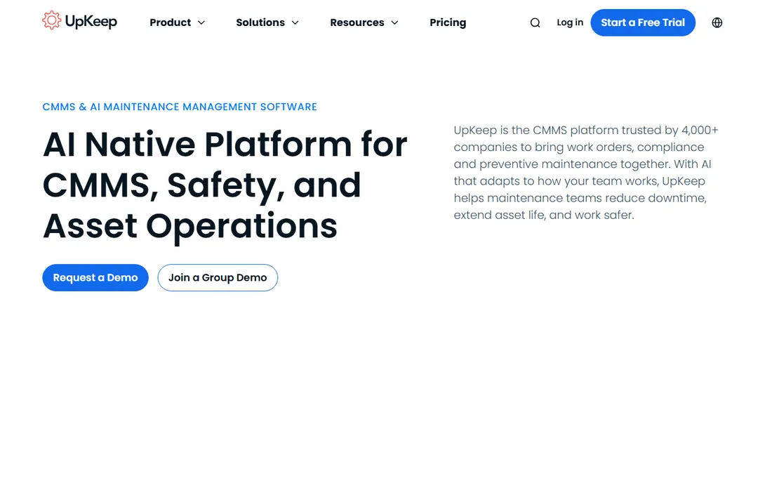 UpKeep homepage
