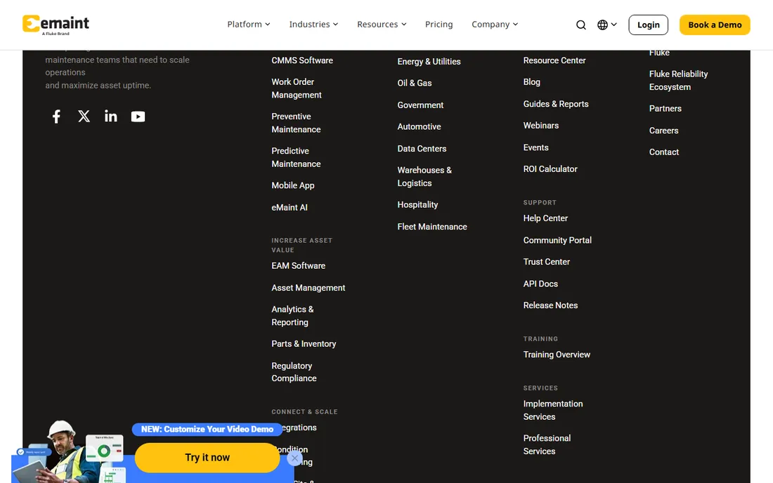 eMaint homepage