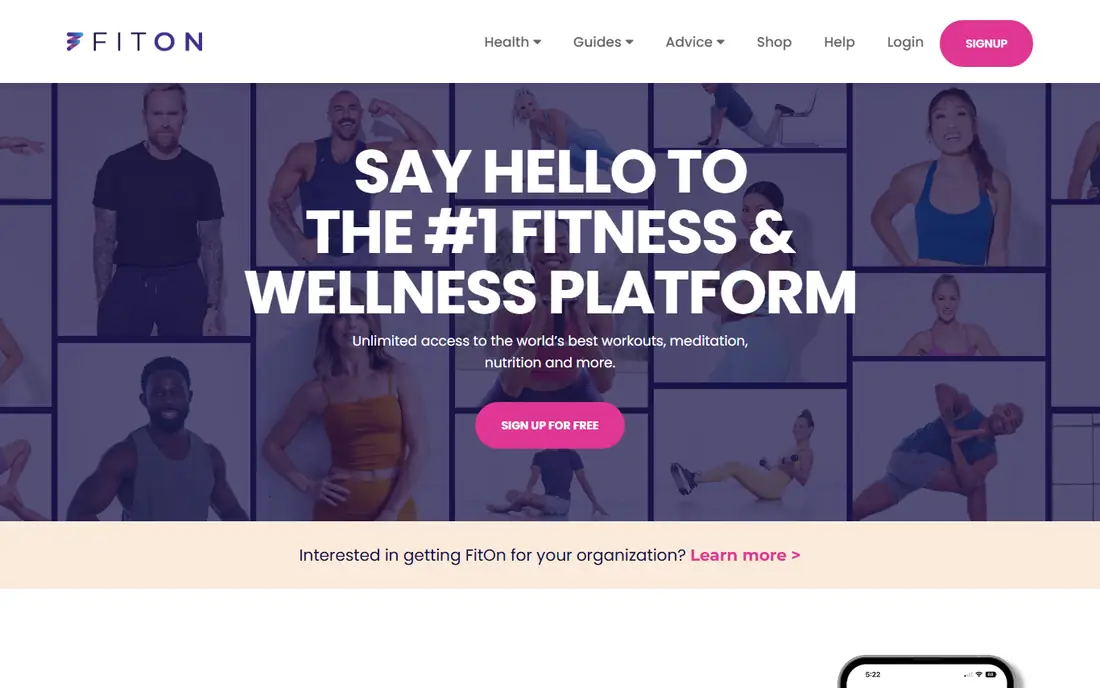FitOn homepage